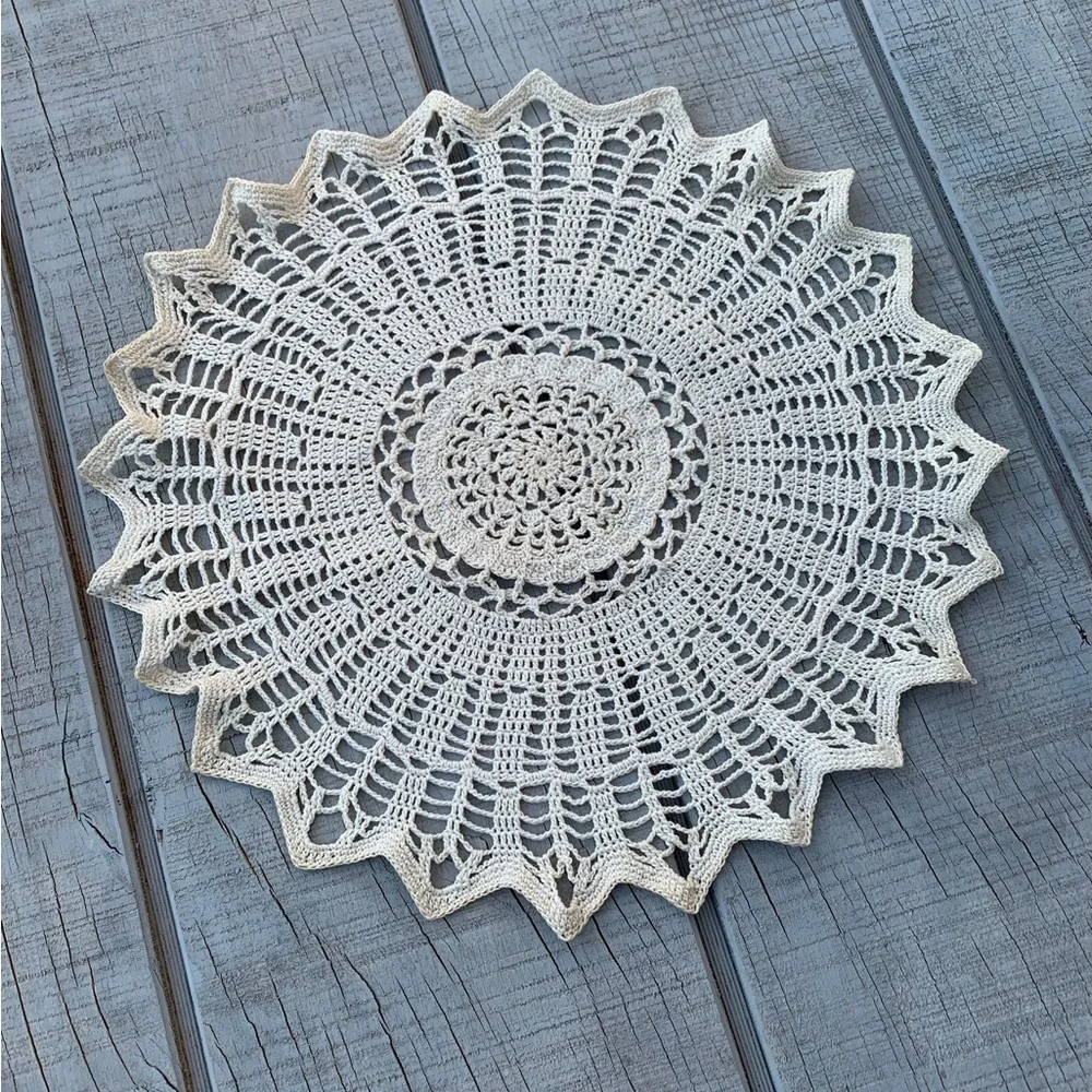 Vintage Handmade Crochet Lace Tablecloth Round 100% Cotton 15”inches Beige Color